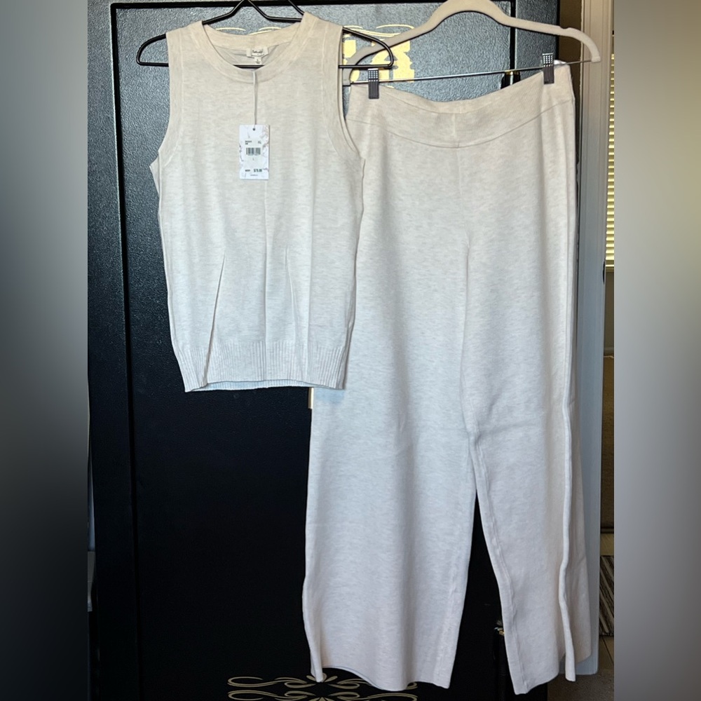 Splendid x Cella Jane Swearer Tank & Wide Leg Sweater Pant - Snow Heather / L